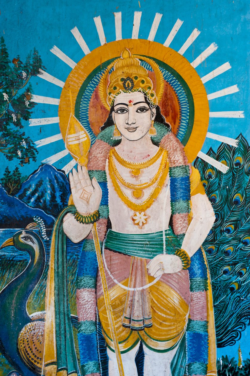 Een schilderij van een God, op de muur van een heiligdom, in Sangamankanda, aan de Oostkust van Sri Lanka. 29 mei 2010. door Unknown
