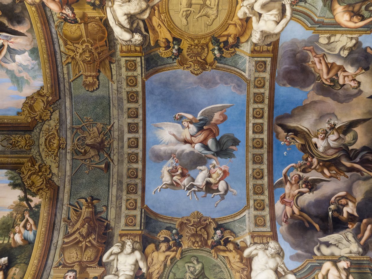 Allegorie van de Zon, fresco van het gewelf van de Gouden Galerij, door François Perrier (1594-1649), 1645. Banque de France. Hôtel de Toulouse, voormalig hôtel de la Vrillière, Parijs door Unknown