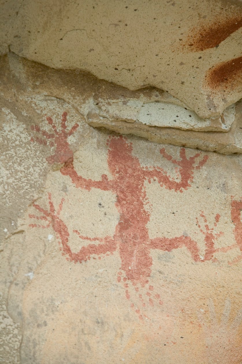 Argentinië, Patagonië, Cueva de las Manos, primitieve grotschildering van een hagedis door Unknown