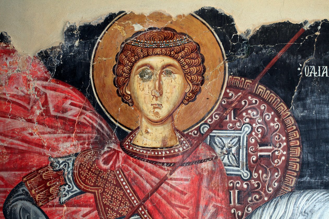 Byzantijns fresco uit de 15e eeuw (detail), Sint Joris, Michael Archangel Kerk in Pedoulas, Cyprus door Unknown