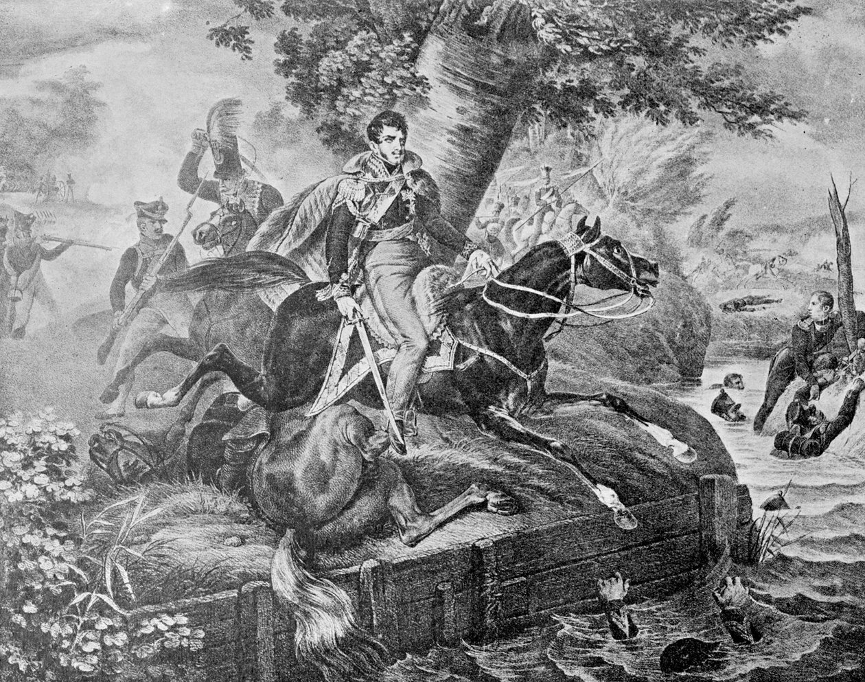 Dood van Józef Poniatowski in de Slag bij Leipzig, 1813 door Unknown