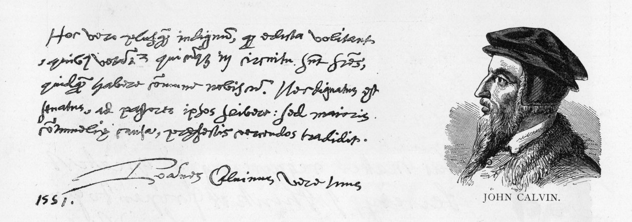 Handschrift en handtekening van John Calvin, 8 december 1551 door Unknown