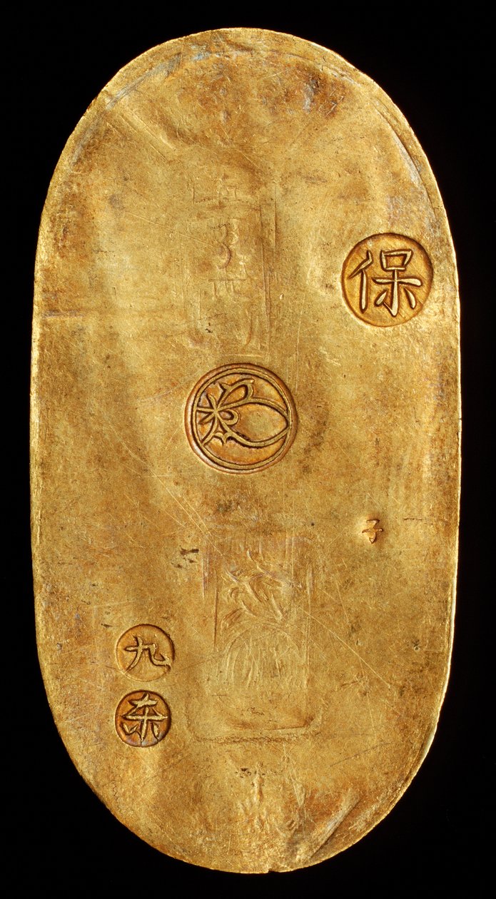 Zeldzame Japanse Gouden Koban, Eén Ryo geslagen in Yedo (Tokyo) Tokugawa Shogunaat 1837-1843 door Unknown