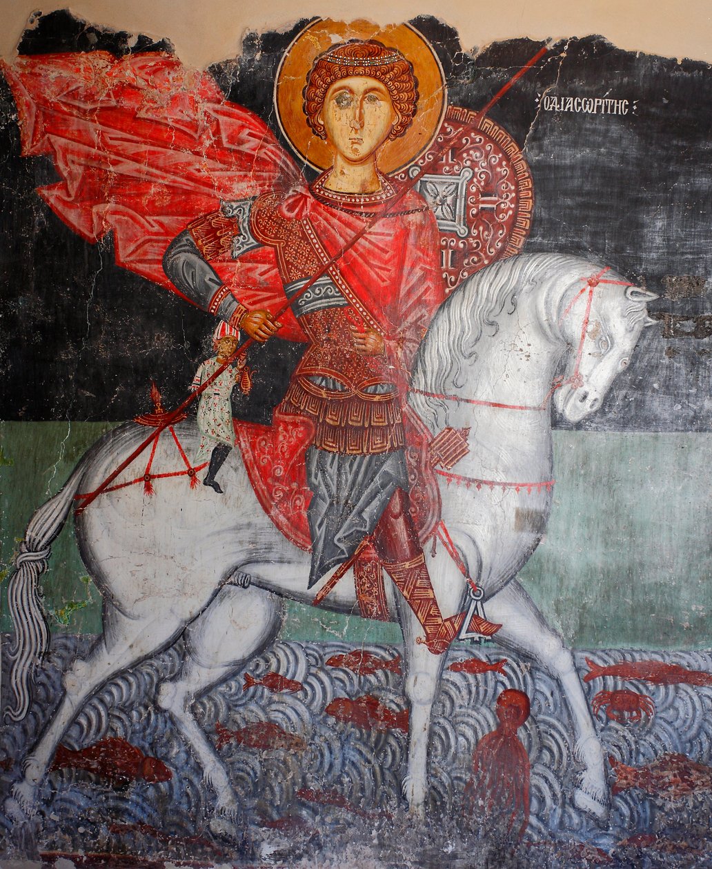 Byzantijns fresco uit de 15e eeuw (detail), Sint Joris, Michael Archangel Kerk in Pedoulas, Cyprus door Unknown