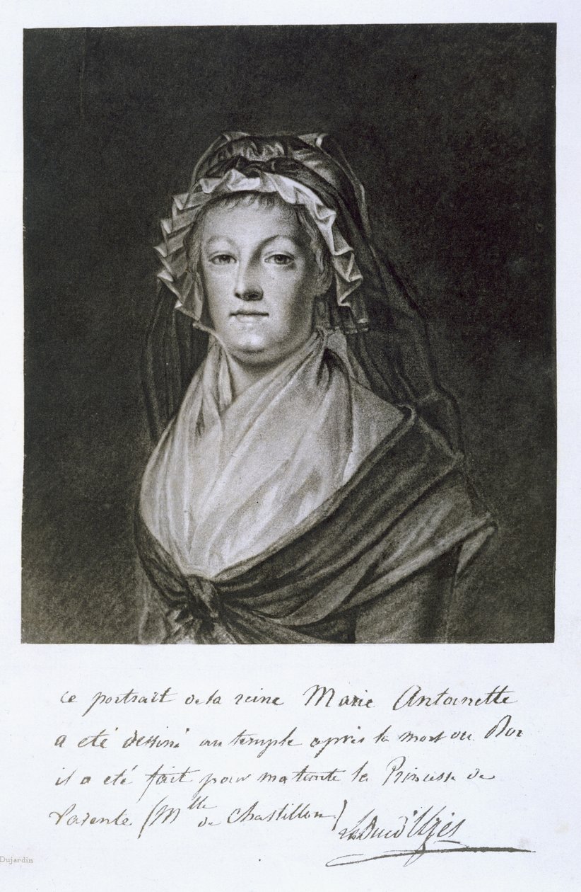 Portret van Marie Antoinette in de Tempelgevangenis, gegraveerd door Dujardin, uit 
