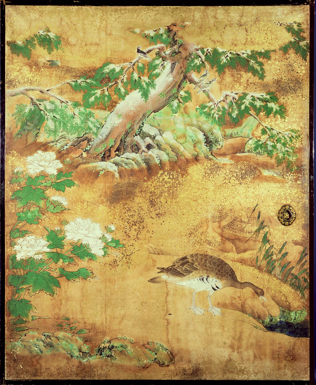 Vogels en bloemen schuifdeurpaneel door Japanese School