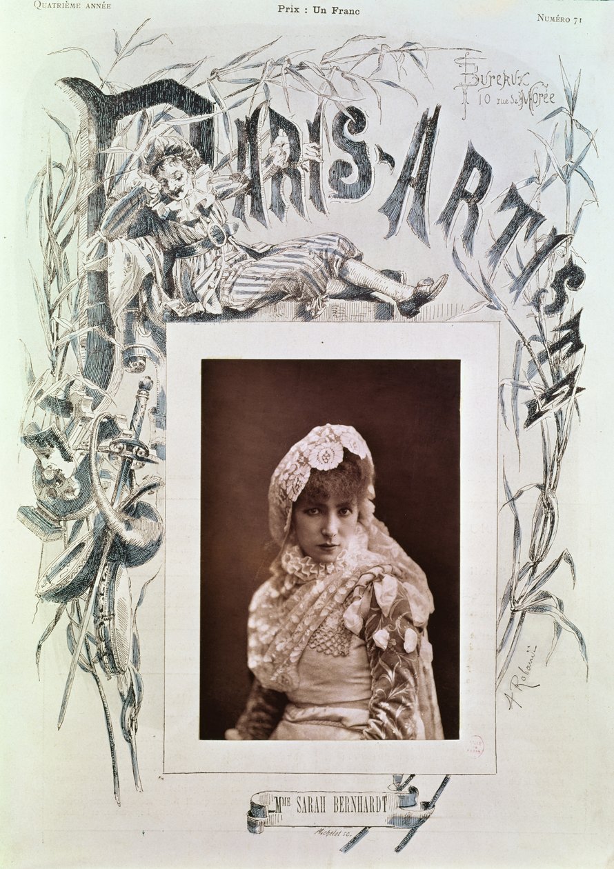 Sarah Bernhardt (1844-1923) in de rol van Marion Delorme in het Théâtre de la Porte Saint-Martin, illustratie voor de omslag van het tijdschrift 