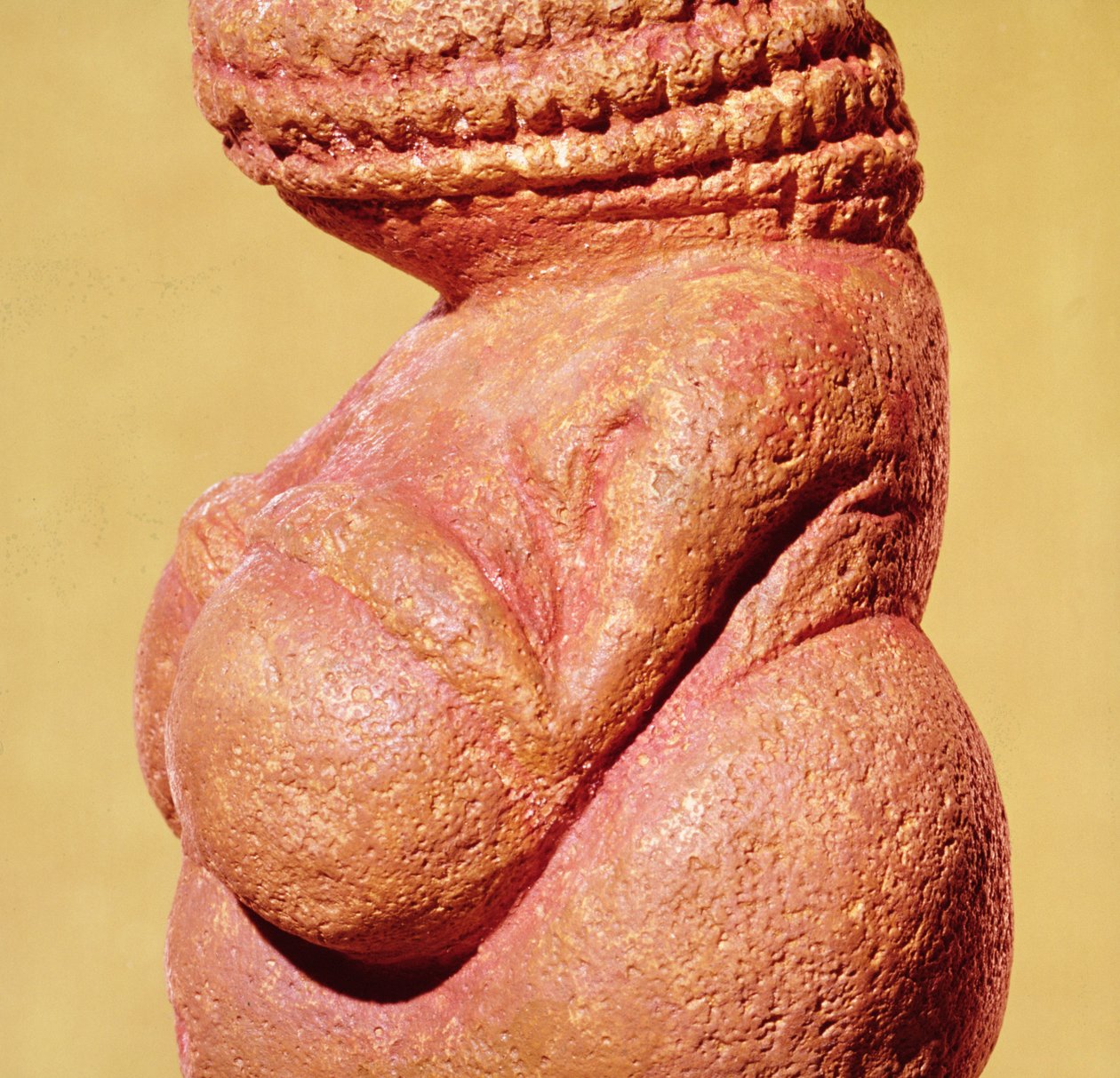 Vrouwelijke figuur bekend als de Venus van Willendorf, zijaanzicht detail van torso, Gravettiaanse cultuur, Boven-Paleolithische periode (detail) door Paleolithic