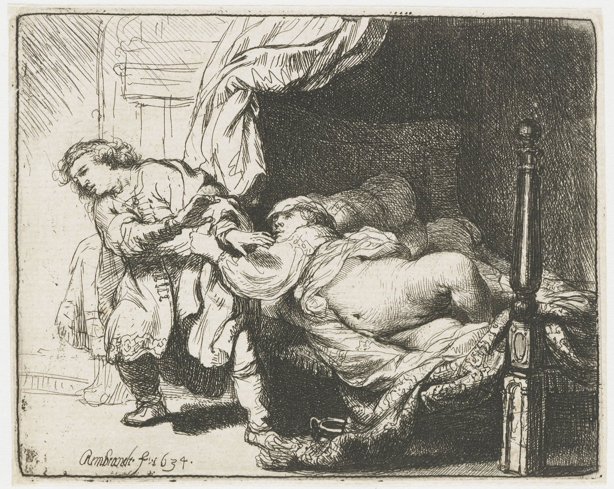 Jozef en de vrouw van Potifar door Rembrandt van Rijn