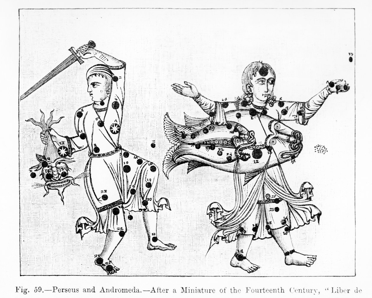 Perseus en Andromeda, uit Liber de Stellis Fixarum, illustratie uit 