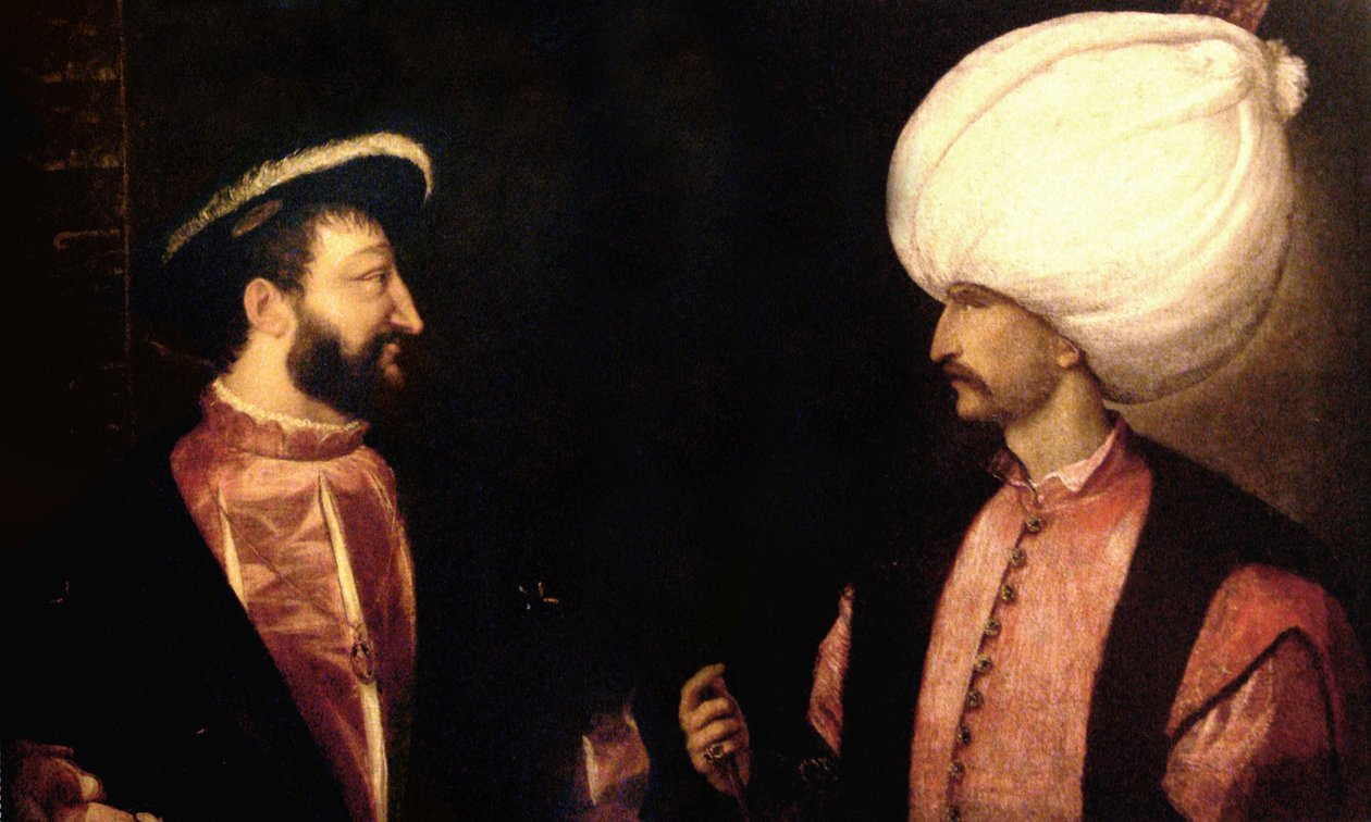 Francois I en Suleiman de Prachtige door Tiziano Vecelli