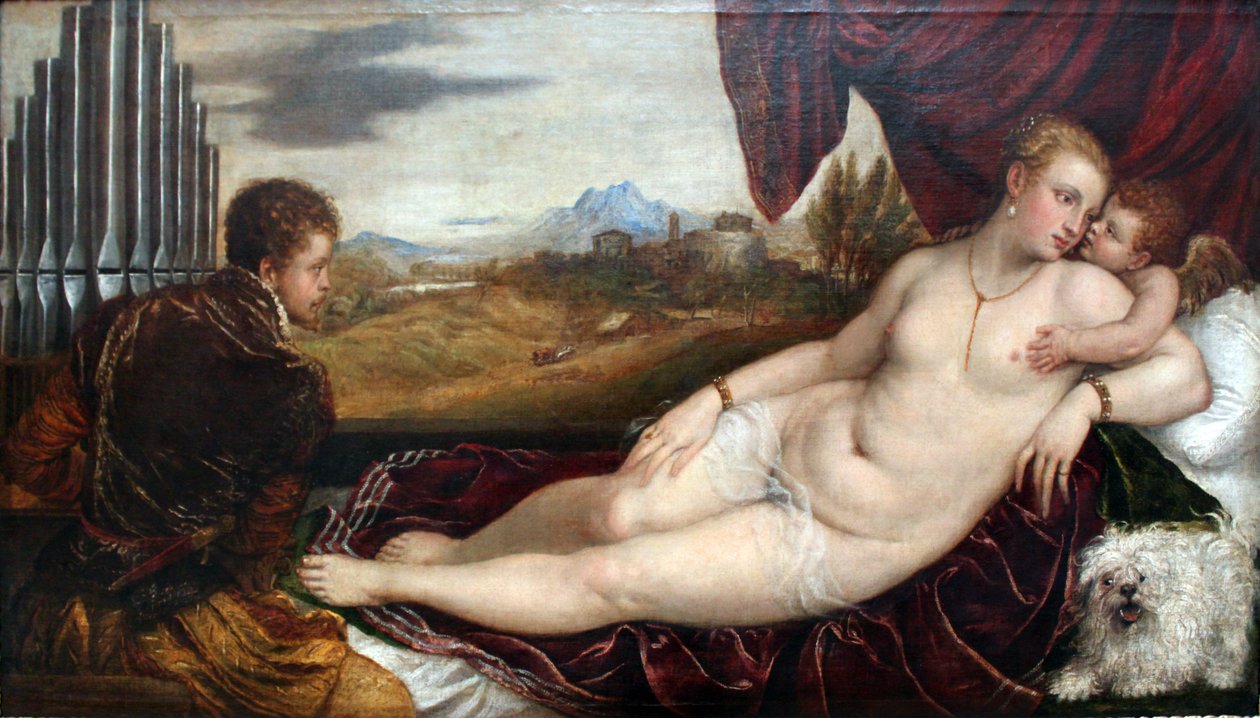 Venus met de orgelspeler door Tiziano Vecelli