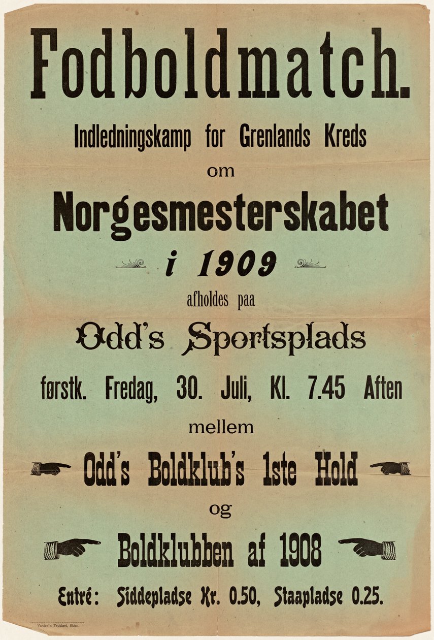 Voetbalwedstrijd. Openingswedstrijd voor de Grenlands Kreds om het Noorse kampioenschap in 1909 gehouden op Odd