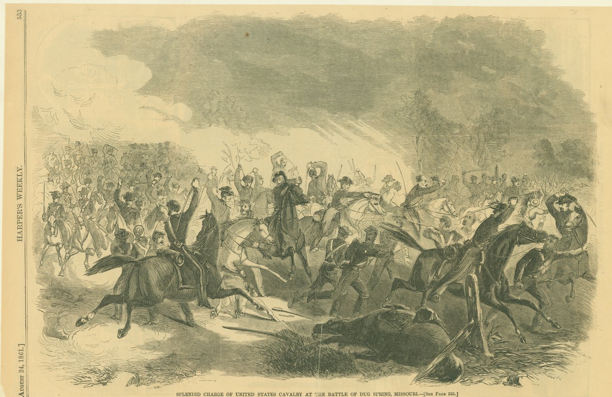 Prachtige Aanval van de Amerikaanse Cavalerie bij de Slag om Dug Spring, Missouri door Unknown