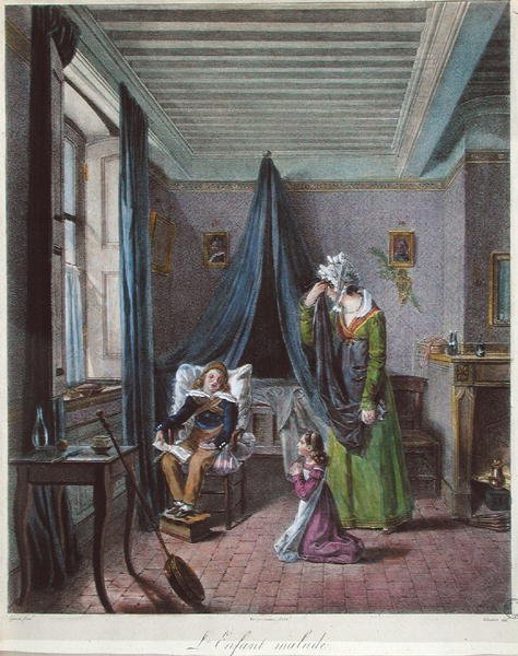 Het zieke kind, c.1820 door (after) Genot