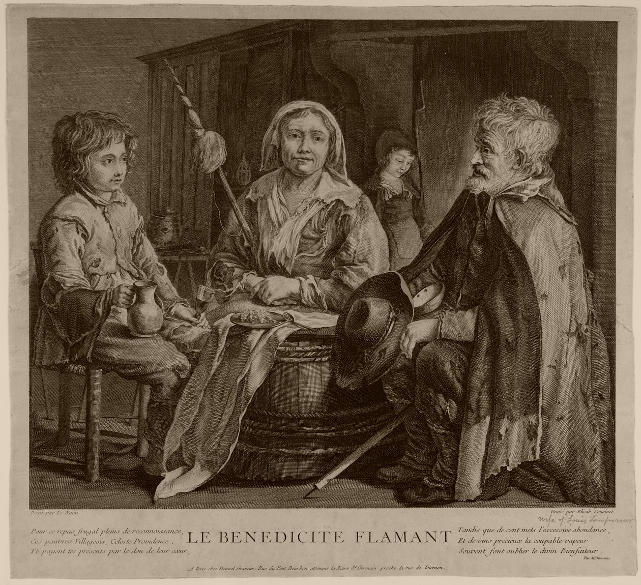 La bénédicité flamant (gravure) door (after) Le Nain Brothers