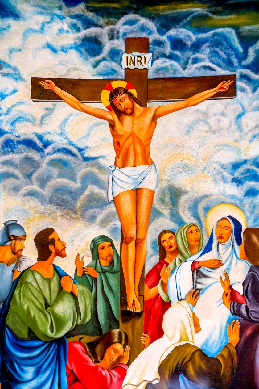 Kruisigingsfresco in Cristo Risorto de Hedzranawoe katholieke parochiekerk, Lomé, Togo door Unknown