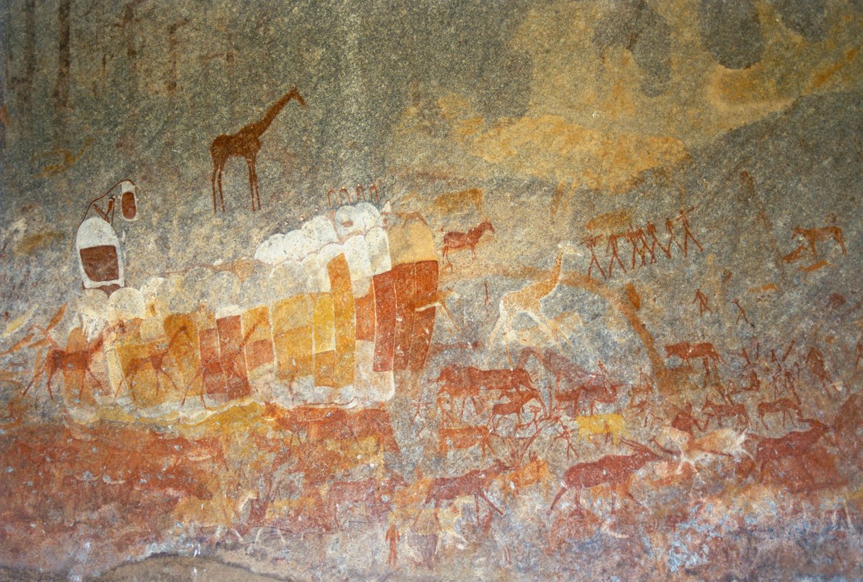 Inanke rotsschilderingen in een grot in het Matobo Nationaal Park, Zimbabwe. 1 april 1998. door Unknown