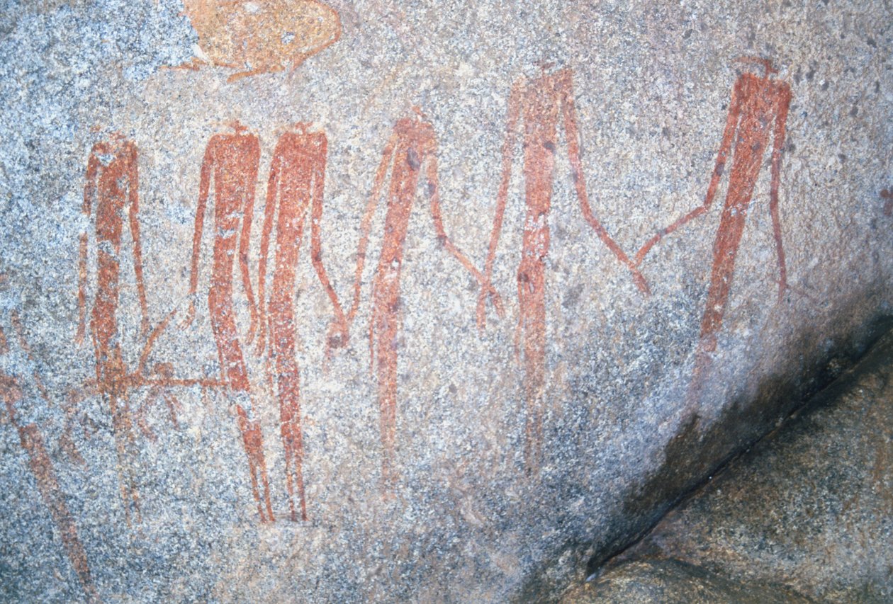 Inanke rotsschilderingen gefotografeerd in een grot in het Matobo Nationaal Park, Zimbabwe. 1 april 1998. door Unknown