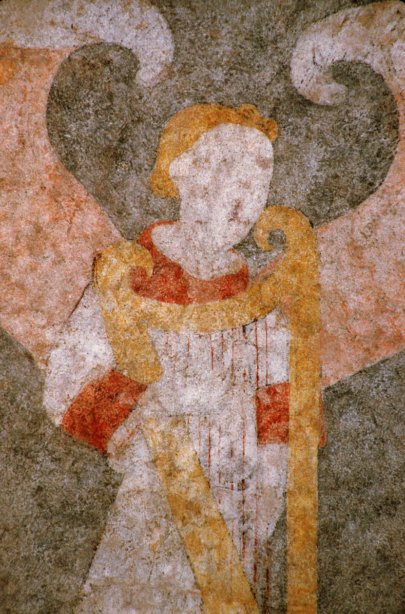 Loire Atlantique N* 081 - St-Sulpice des Landes - Kerk bekend als het "oude dorp" - 15e-eeuwse muurschildering - Engel van het gewelf die de "rebec" speelt (viool) door Unknown