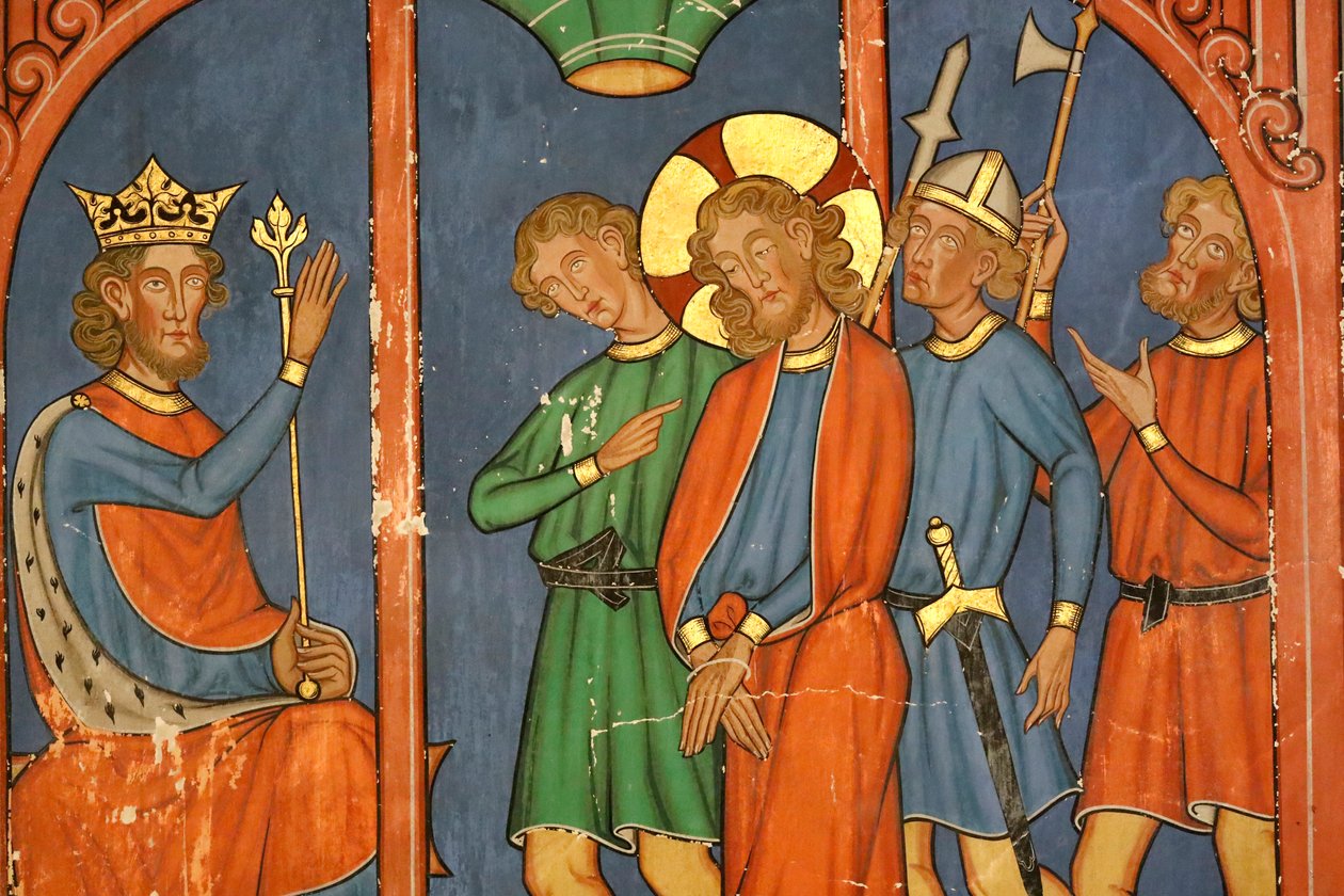 Saint-Pierre-le-Jeune Protestantse Kerk, Passie van Christus, Jezus wordt veroordeeld door het Sanhedrin, fresco, Straatsburg, Frankrijk door Unknown