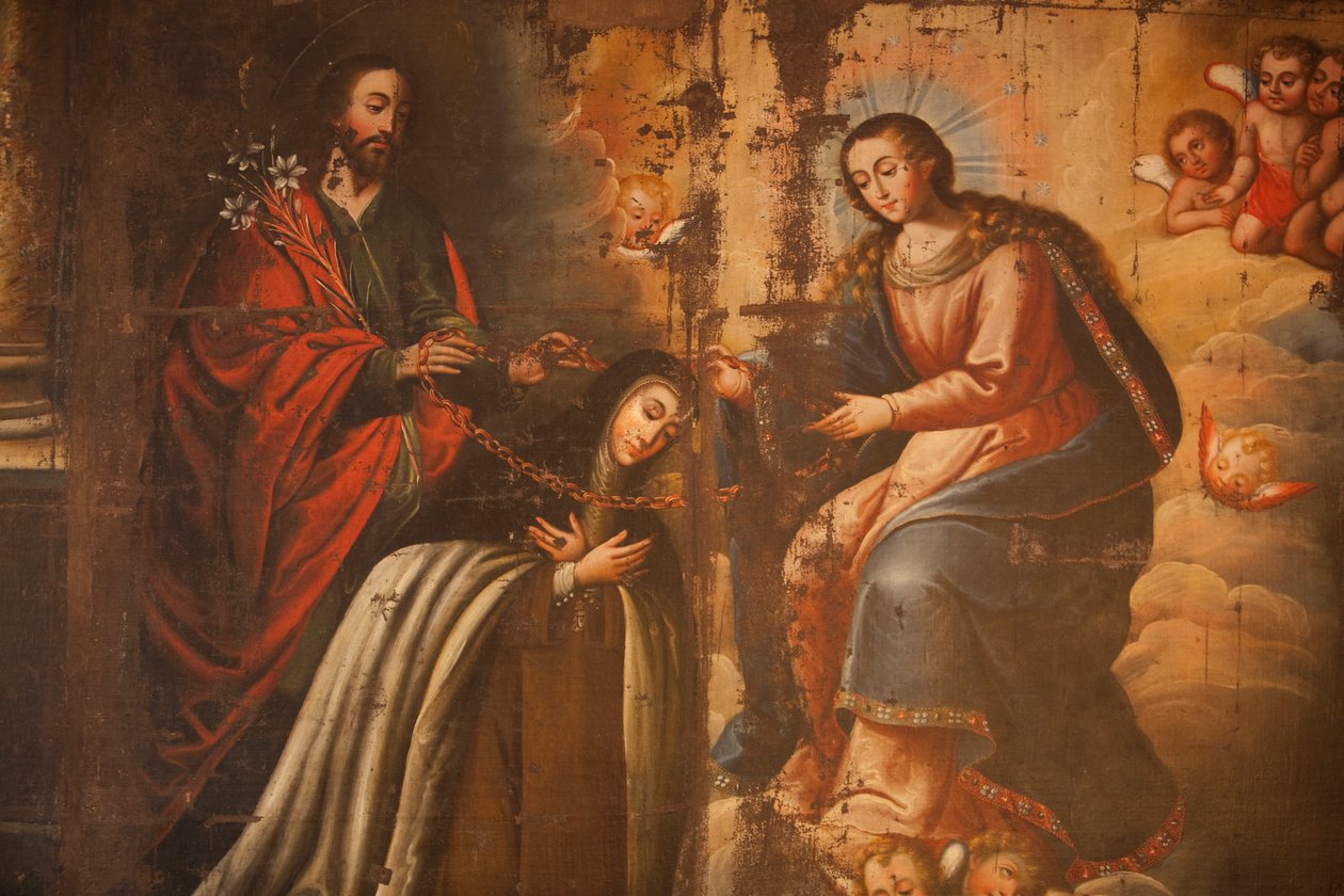 Spaanse koloniale schilderij van de Maagd door Unknown