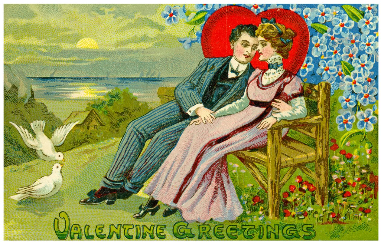 Valentijnskaart met twee geliefden, ca. 1910 door Unknown