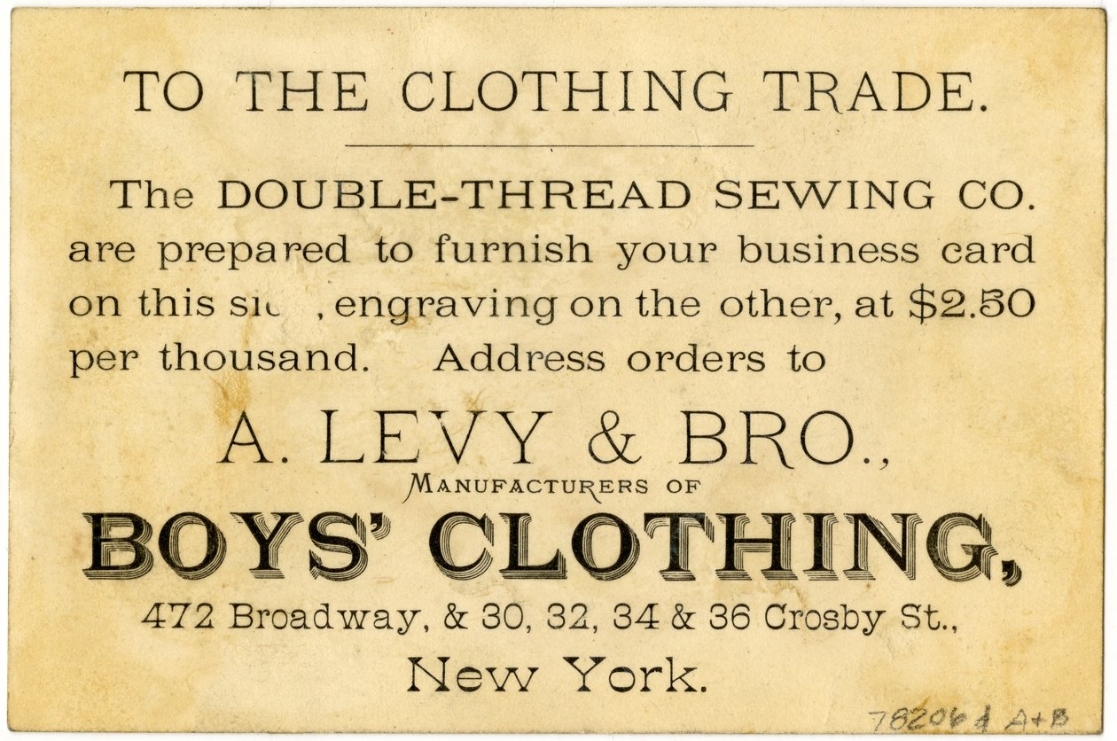 A. Levy Brothers Patents Process, handelskaart verso door American School