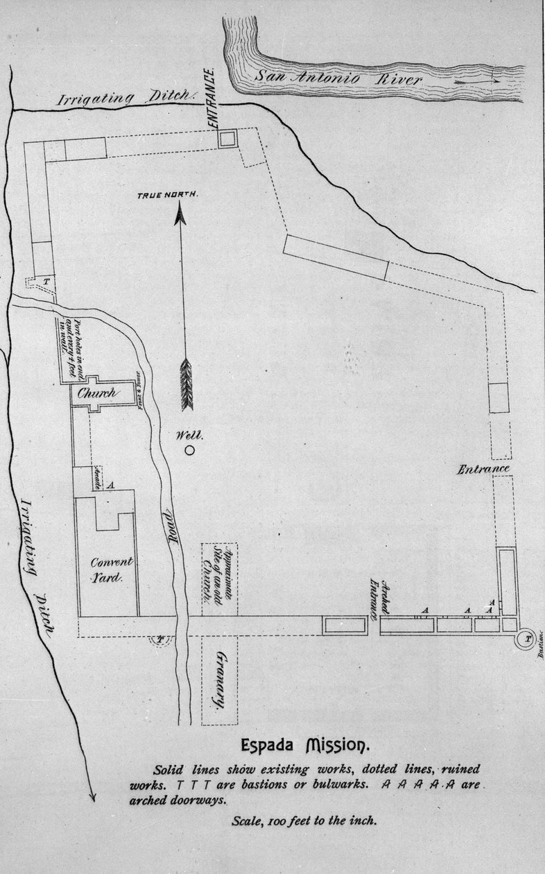 Plattegrond van de San Francisco de la Espada-missie door American School
