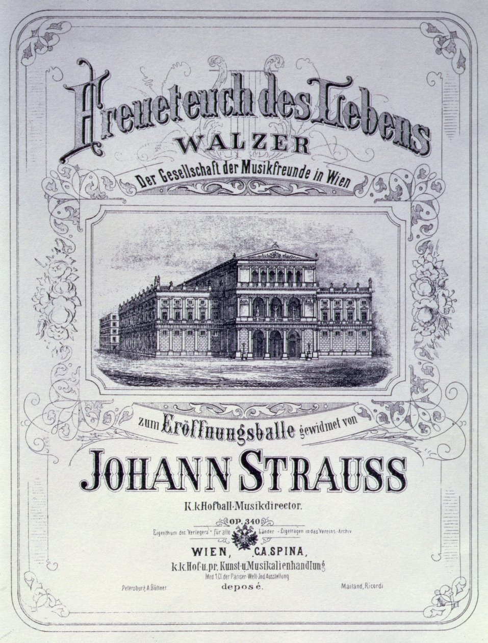 Poster die Freueteuch des Lebens, een wals van Johann Strauss de Jongere, adverteert voor een inaugurele bal, 1870 door Austrian School