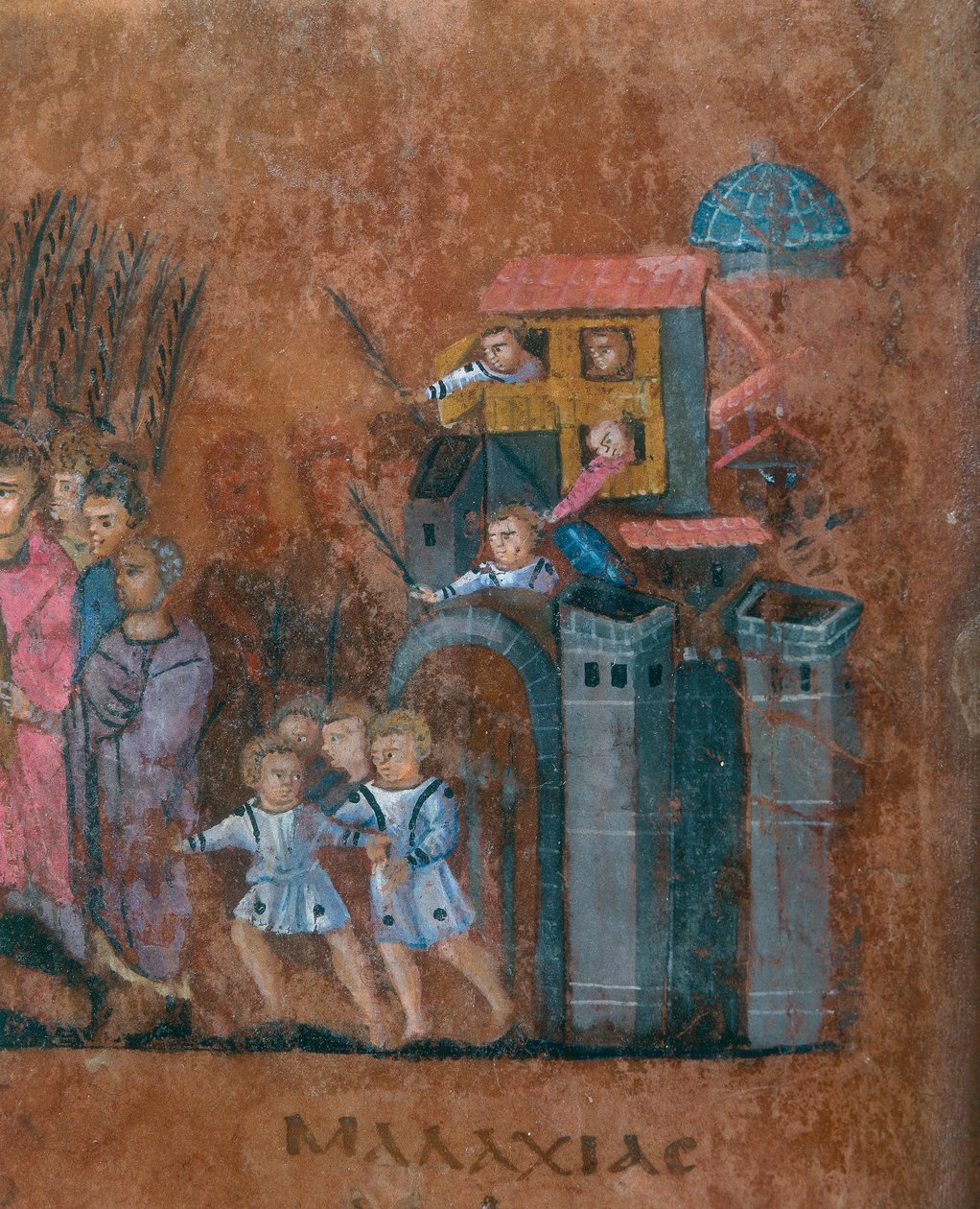 Detail van een folio uit de Codex Purpureus Rossanensis door Byzantine School