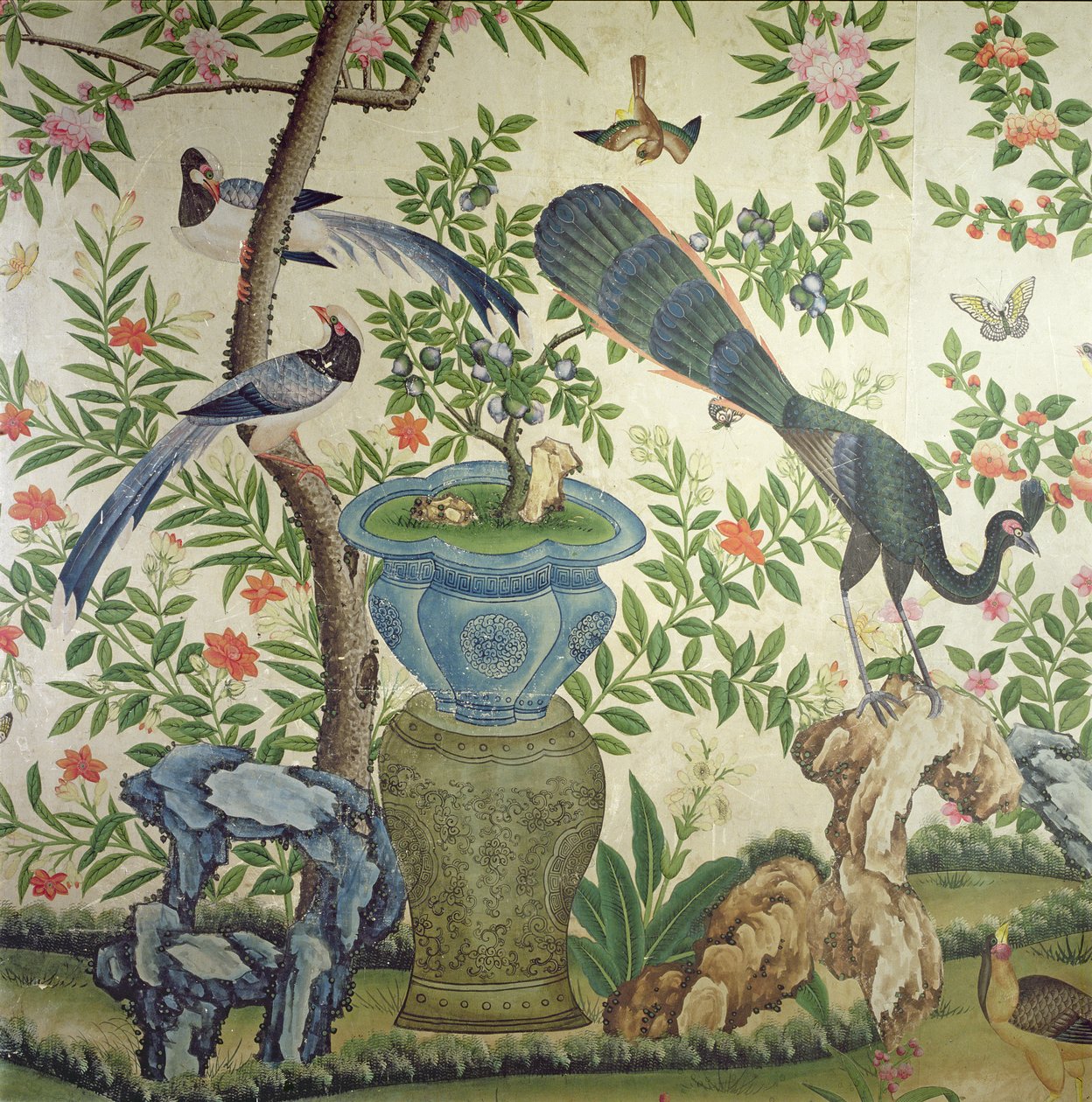 Vogelbehang, ca.1840 door Chinese School