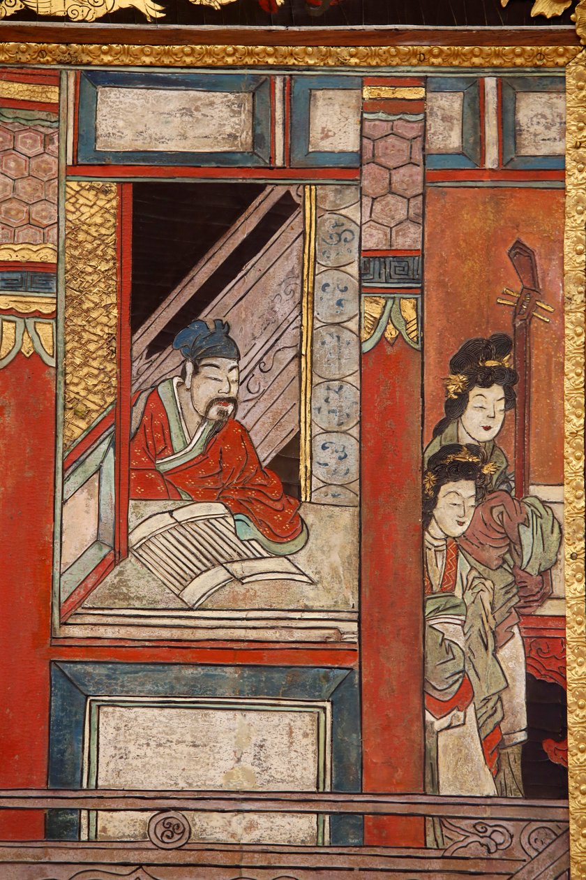 Coromandel lakwerkpanelen uit China, detail, c.1730 door Chinese School