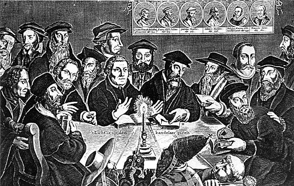Ontmoeting van Martin Luther (1483-1546) en Paus Leo X (1475-1521) door Dutch School