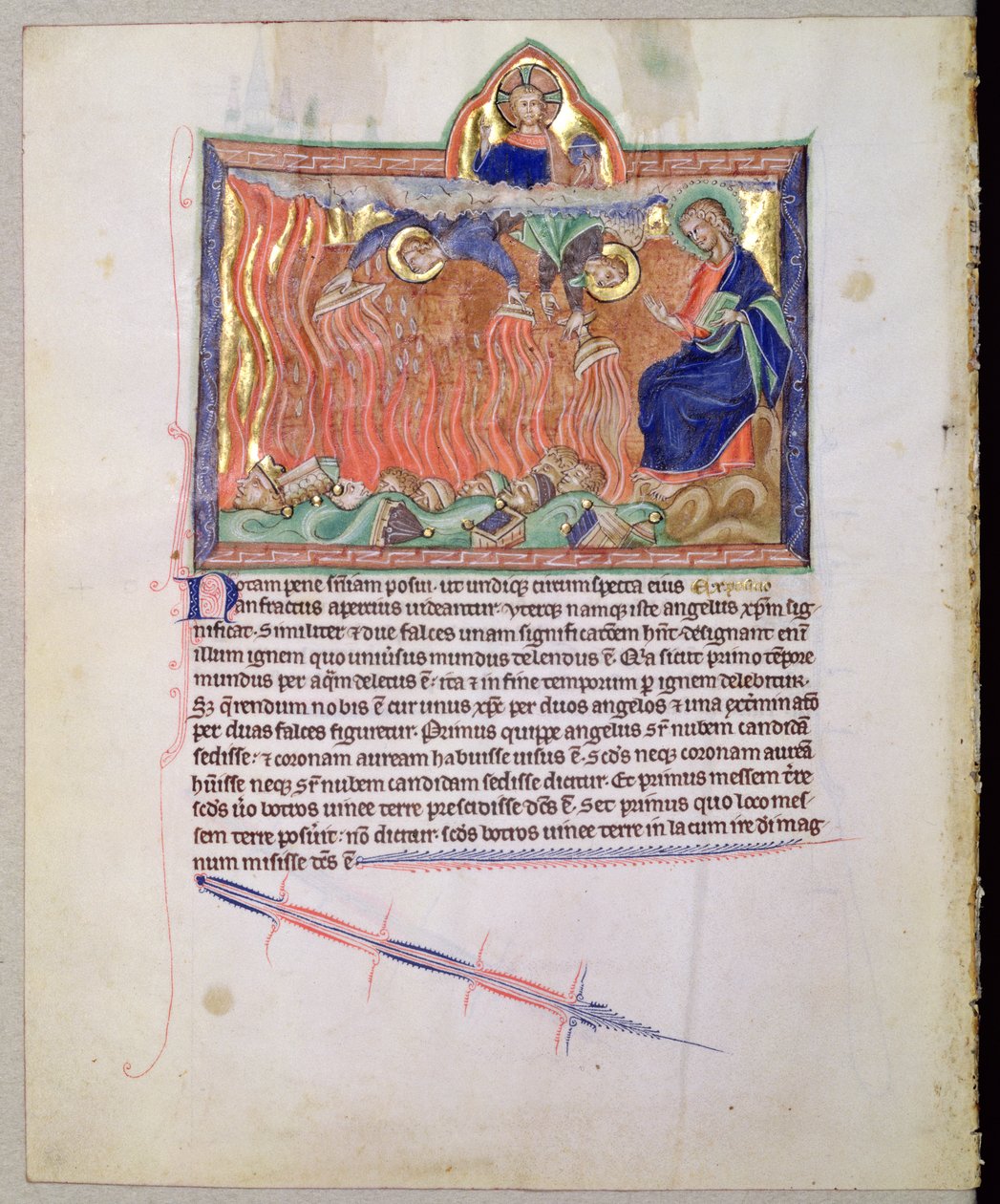 Ms L.A. 139-Lisboa fol.47v Gouden schalen gevuld met de toorn van God worden op de aarde gegoten, uit de Gulbenkian Apocalyps, ca. 1265-70 door English School