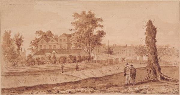 Stoke Newington Green, gesigneerd H.F., 1860 door English School
