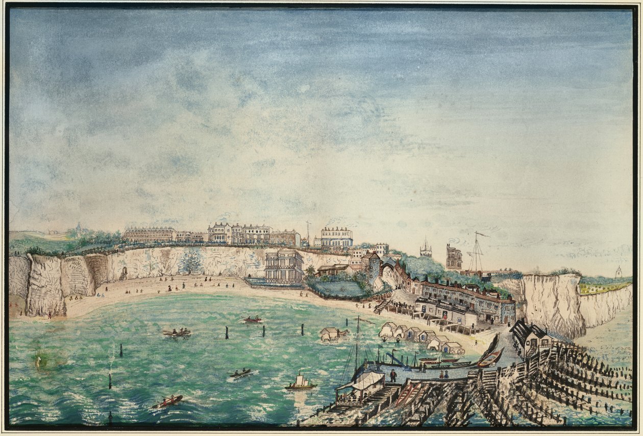 Uitzicht op het Strand en de Haven bij Broadstairs, Kent, c.1830 door English School