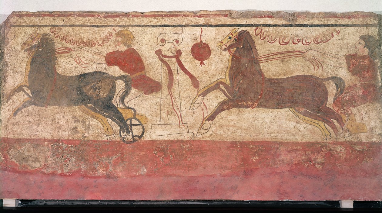 Wagenrennen, detail uit een grafkamer, 330-320 v.Chr. door Etruscan