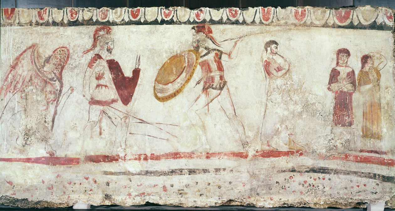 Strijdende krijgers, detail uit een grafkamer, 330-320 v.Chr. door Etruscan
