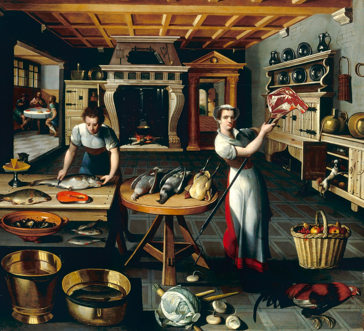 Twee vrouwen in een keuken door Flemish School