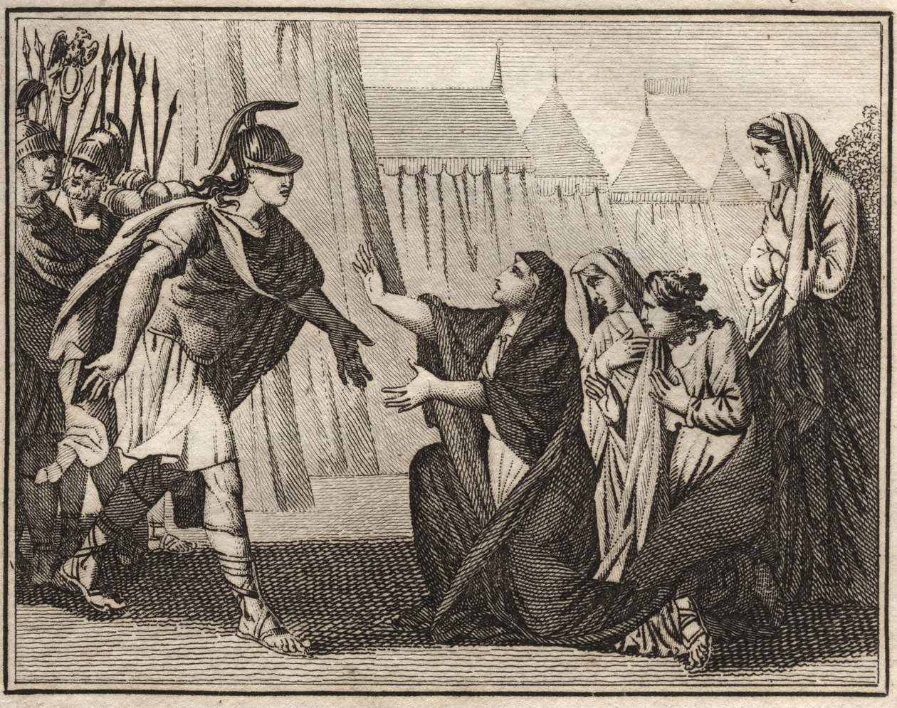 Gaius Marcius Coriolanus en zijn moeder Veturia. door French School