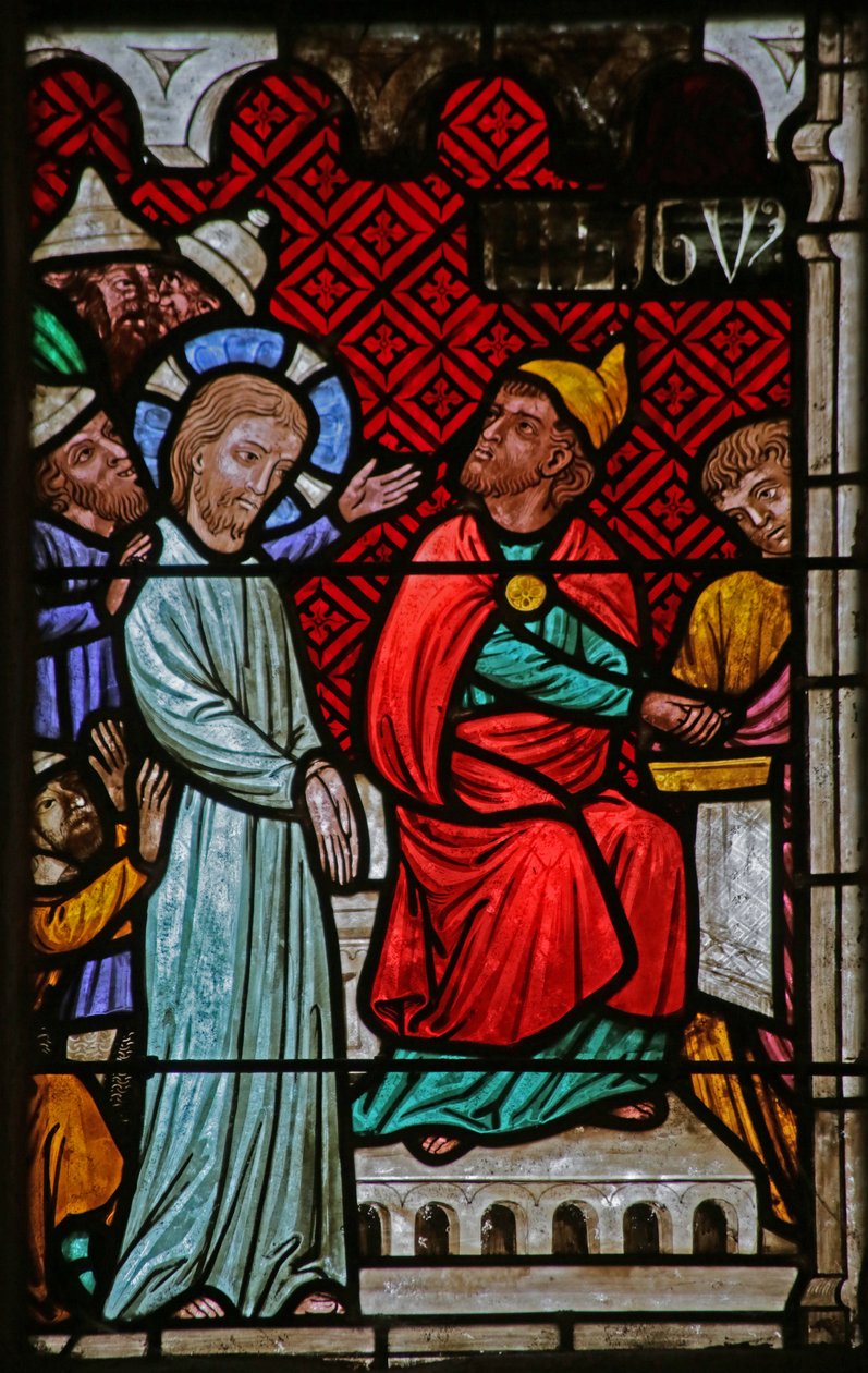 Raam met Christus voor Kajafas door French School