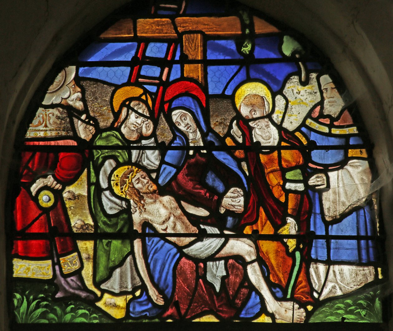 Raam met afbeelding van de Pietà door French School