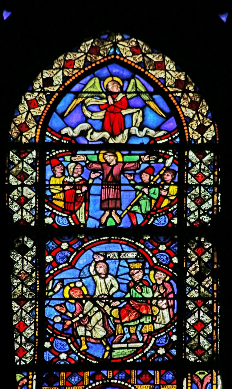 Raam met de steniging en vervolgens de kruisiging van Sint Agricole door French School