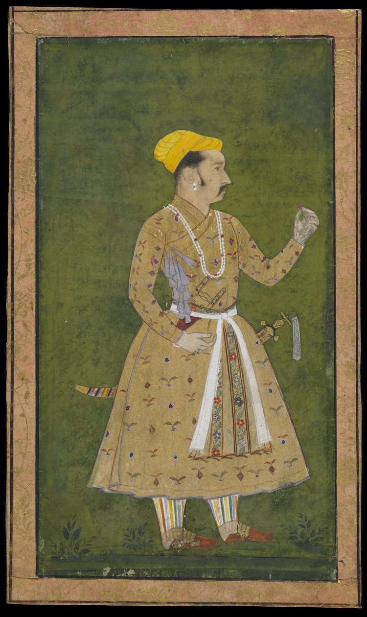 Prins met een Bloem, los albumblad met schilderij, c.1740 door Indian School