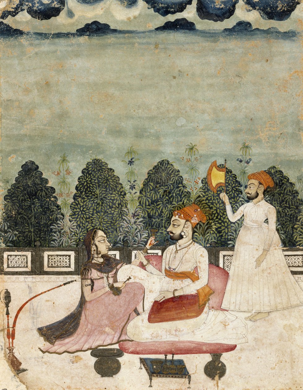 Zonder titel (twee mannen en vrouw op terras) door Indian School