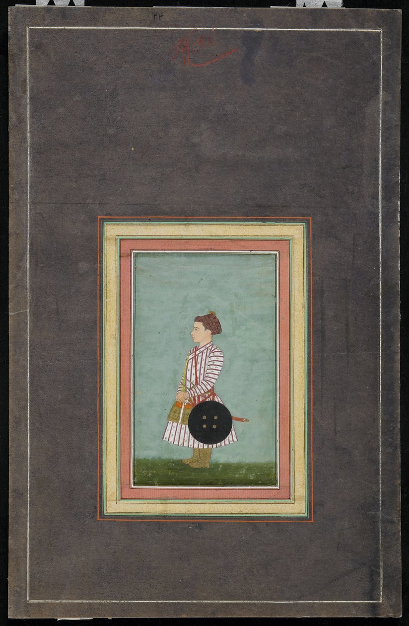 Jonge prins, Albumblad met Schilderij, c.1650-1660 door Mughal School