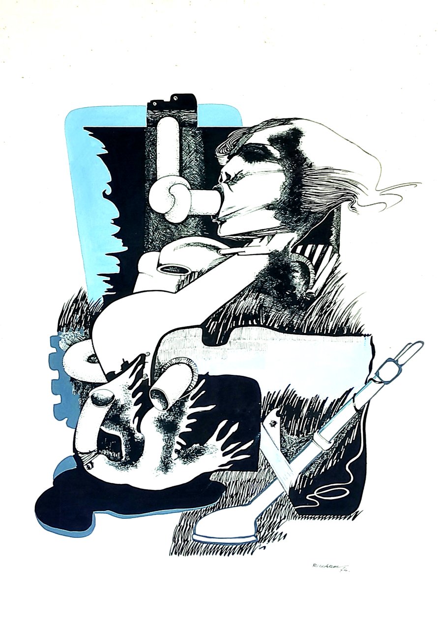 G. C. Riccardi, Proposta e Stop, 1974, Tinte op Papier, 40x70, Italië door Gian Carlo Riccardi