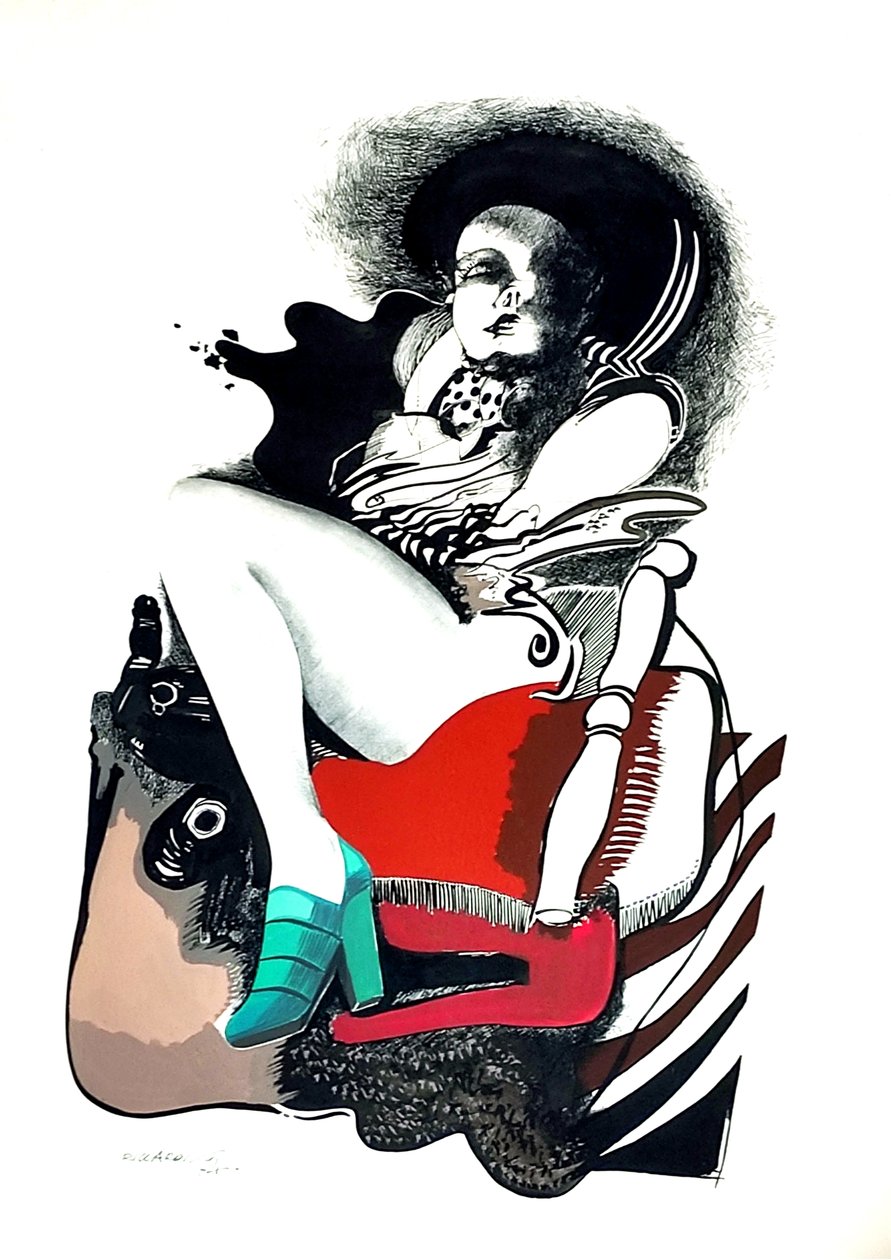 G. C. Riccardi, Senza titolo, 1974, Tinte op Papier, 40x70, Italië door Gian Carlo Riccardi