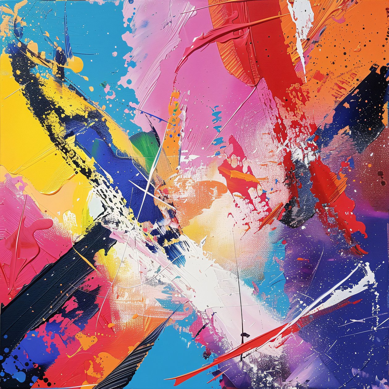 Levendige en kleurrijke abstracte olieverfschilderij op canvas voor moderne muurprints door F. Abderrahim